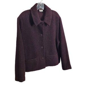 Eileen Fisher Size L Jacket Coat Wool Blend Boucle Knit Button-Up Capsule Purple